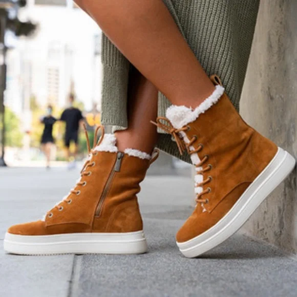 J/SLIDES Shoes Jslides Torrie Cognac Waterproof Suede Hi Top
